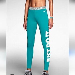 Nike Pro Mezzo Teal Training Tights w White Logo, Large